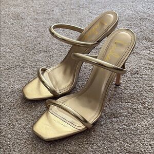 Lulu's Gold Stiletto Heels with Strappy Design